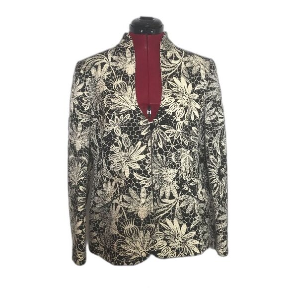 Linda Allard for Ellen Tracy Black & White Silk-Blend Blazer Women's Size 12 - Picture 1 of 11